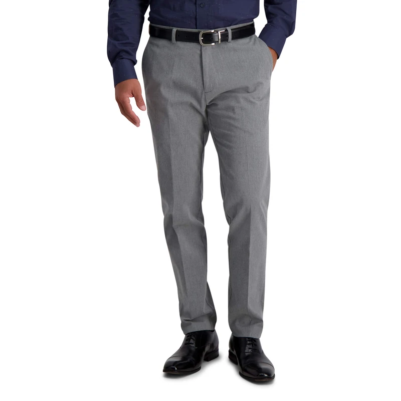 Haggar Men's Iron Free Premium Khaki Slim-Straight Fit Flat Front Flex Waist Casual Pant, Heather Grey, 32W x 32L