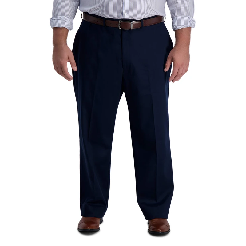 Haggar Men's Iron Free Khaki Classic Expandable Waistband Casual Pant, Dark Navy, 44W x 29L