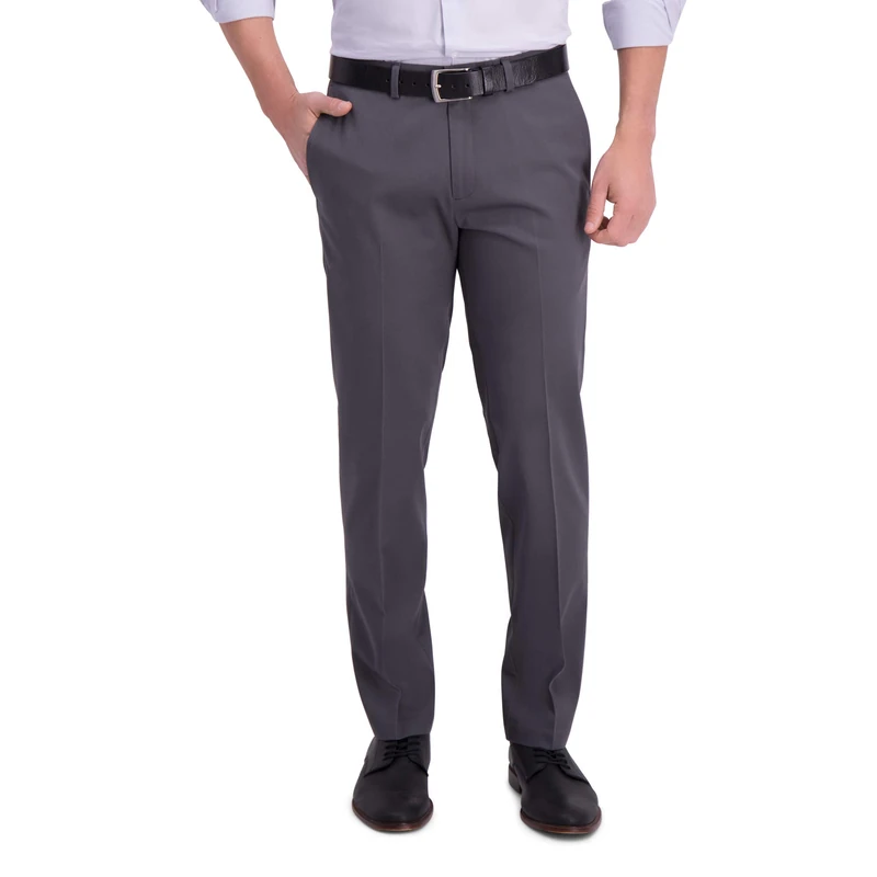 Haggar Men's Iron Free Premium Khaki Straight Fit Flat Front Flex Waist Casual Pant, Dark Grey, 32W x 30L
