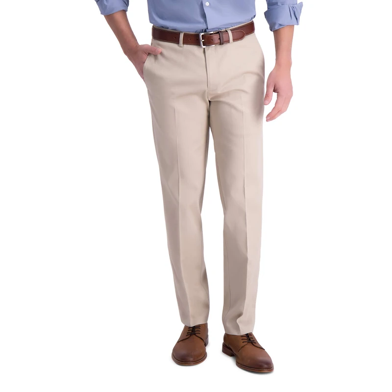 Haggar Men's Iron Free Premium Khaki Straight Fit Flat Front Flex Waist Casual Pant, Sand, 34W x 34L
