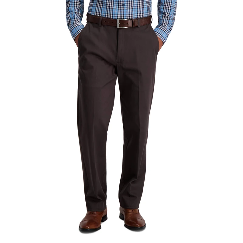 Haggar Men's Iron Free Khaki Classic Expandable Waistband Casual Pant, Espresso, 34W x 30L