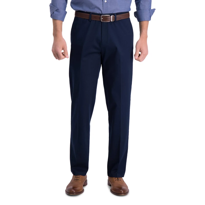 Haggar Men's Iron Free Premium Khaki Straight Fit Flat Front Flex Waist Casual Pant, Dark Navy, 30W x 32L