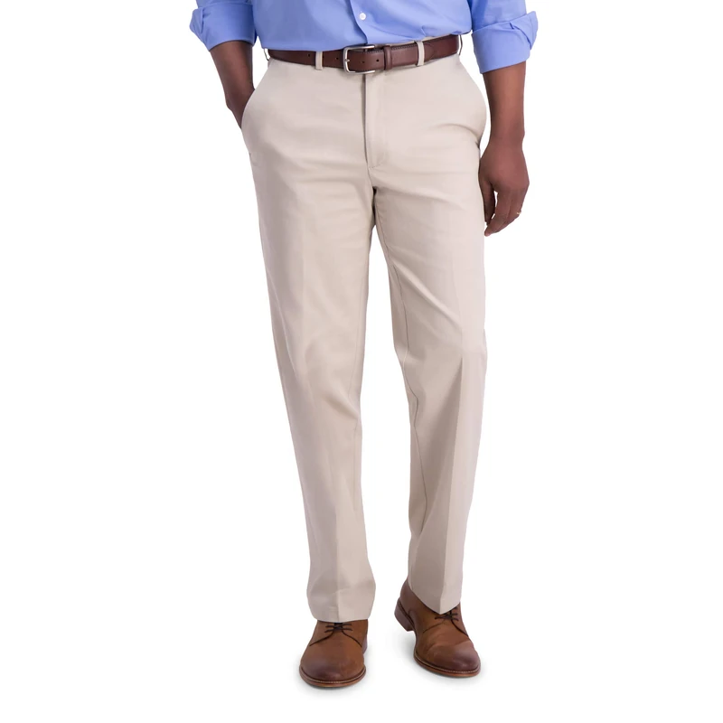 Haggar Men's Iron Free Khaki Classic Expandable Waistband Casual Pant, Sand, 38W x 30L