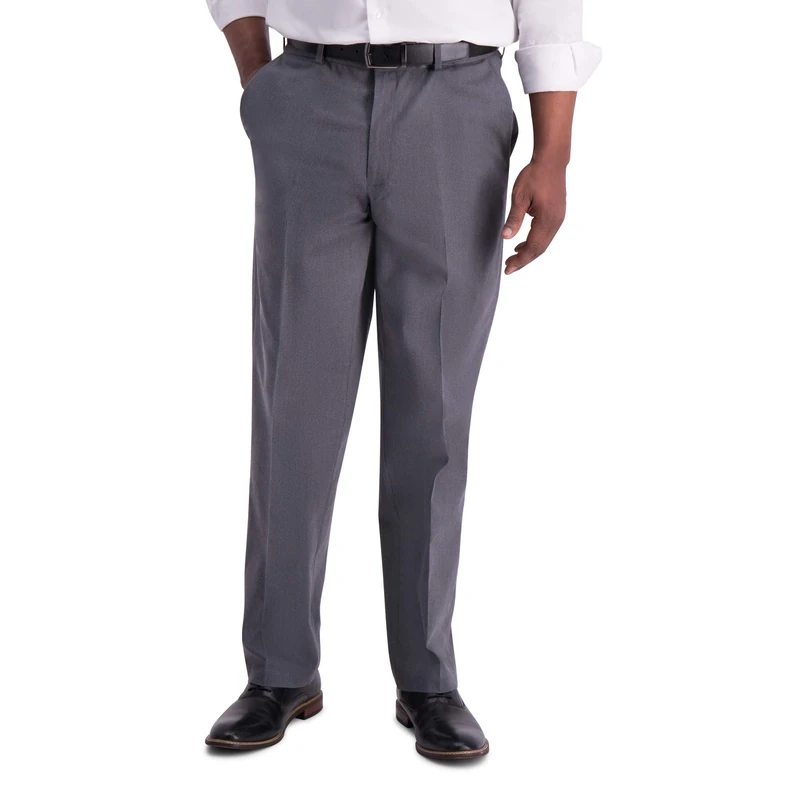 Haggar Men's Iron Free Premium Khaki Classic Fit Flat Front Expandable Waist Casual Pant (Regular and Big & Tall Sizes), Charcoal Heather, 38W x 34L