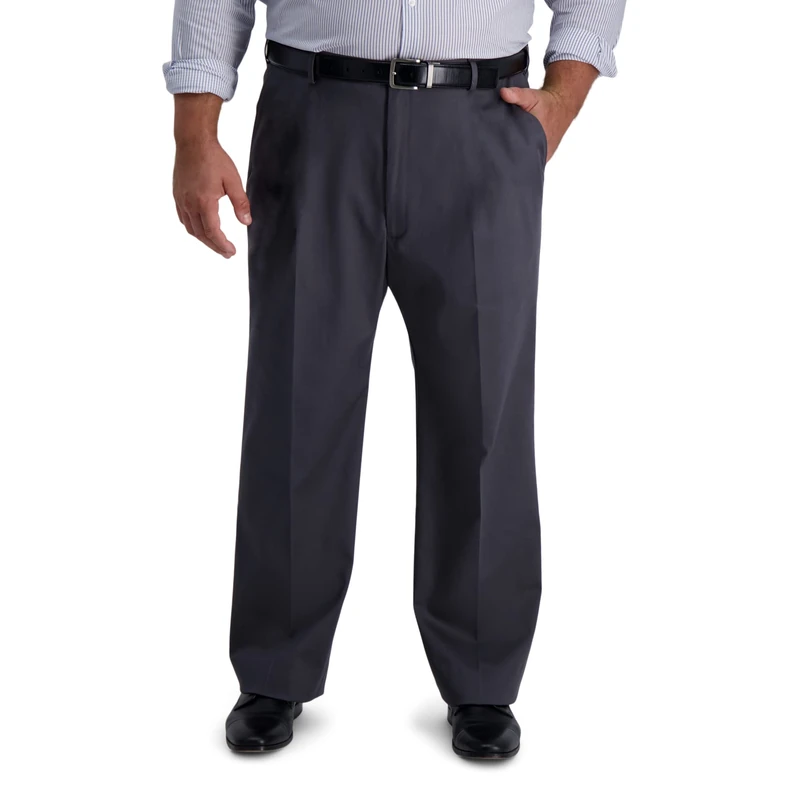 Haggar Men's Iron Free Khaki Straight Fit Flat Flex Waistband Casual Pant, Dark Grey, 38W x 32L