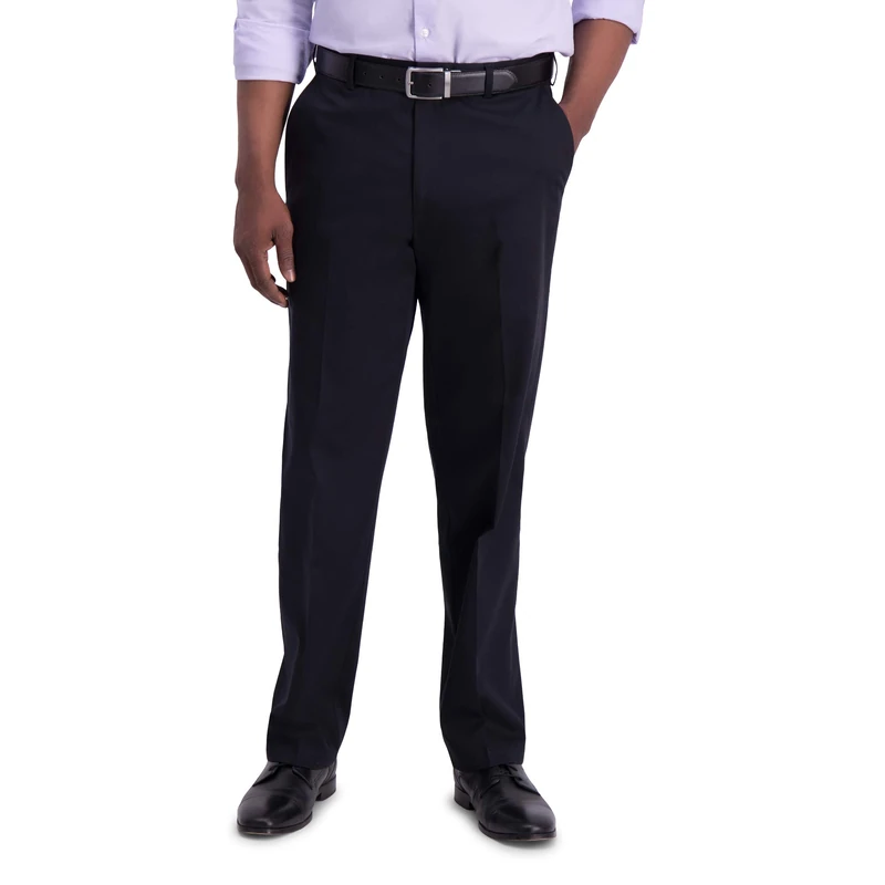 Haggar Men's Iron Free Khaki Classic Expandable Waistband Casual Pant, Black, 36W x 30L