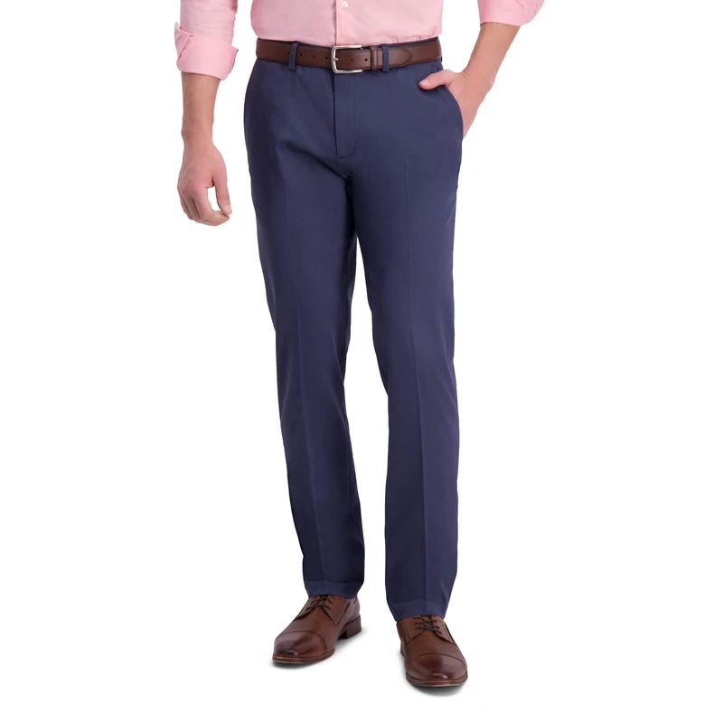 Haggar Men's Iron Free Premium Khaki Slim-Straight Fit Flat Front Flex Waist Casual Pant, Indigo, 38W x 32L