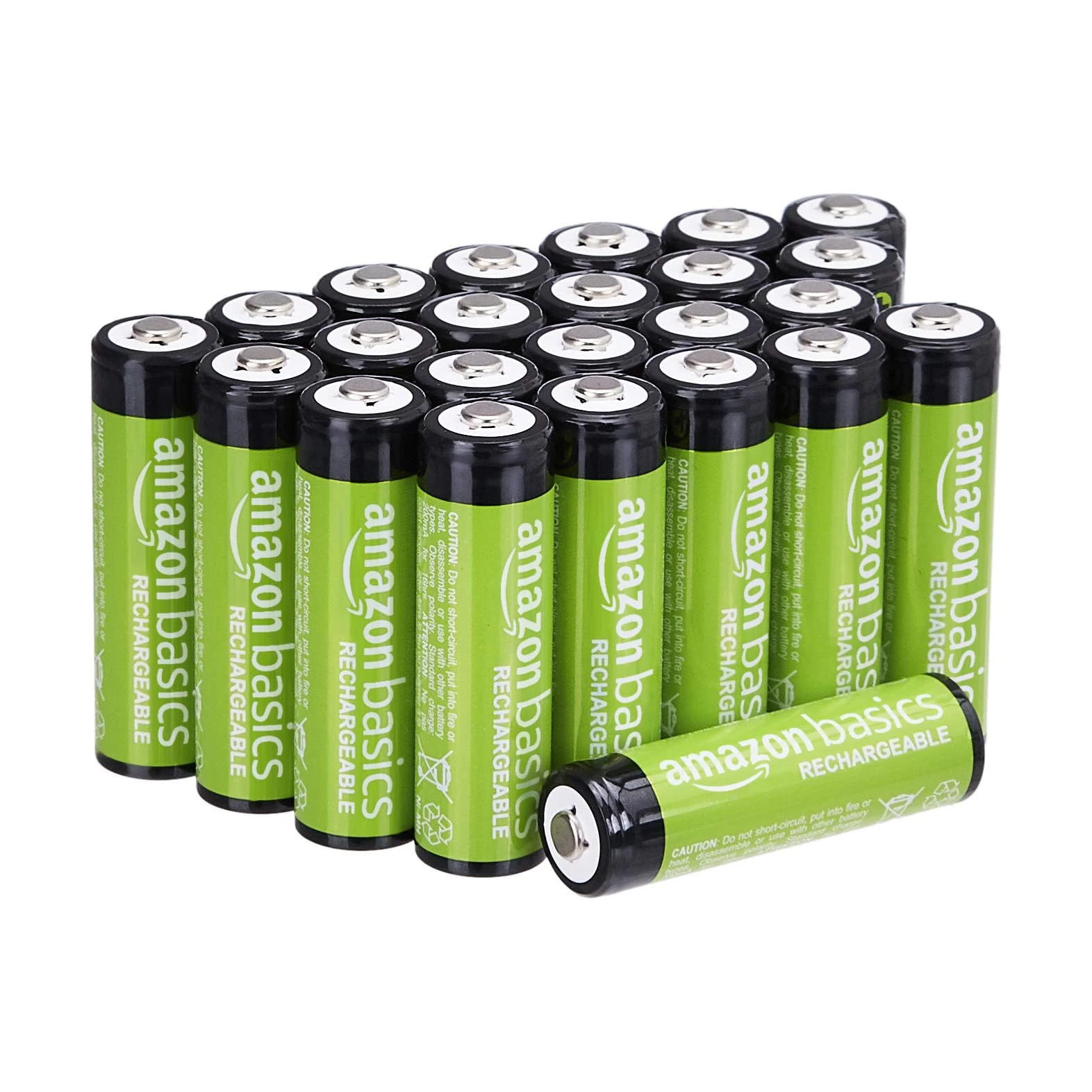 Amazon Basics 24-Pack Rechargeable AA NiMH Batteries, 2000 mAh, 1.2V, Recharge up to 1000x Times, Pre-Charged