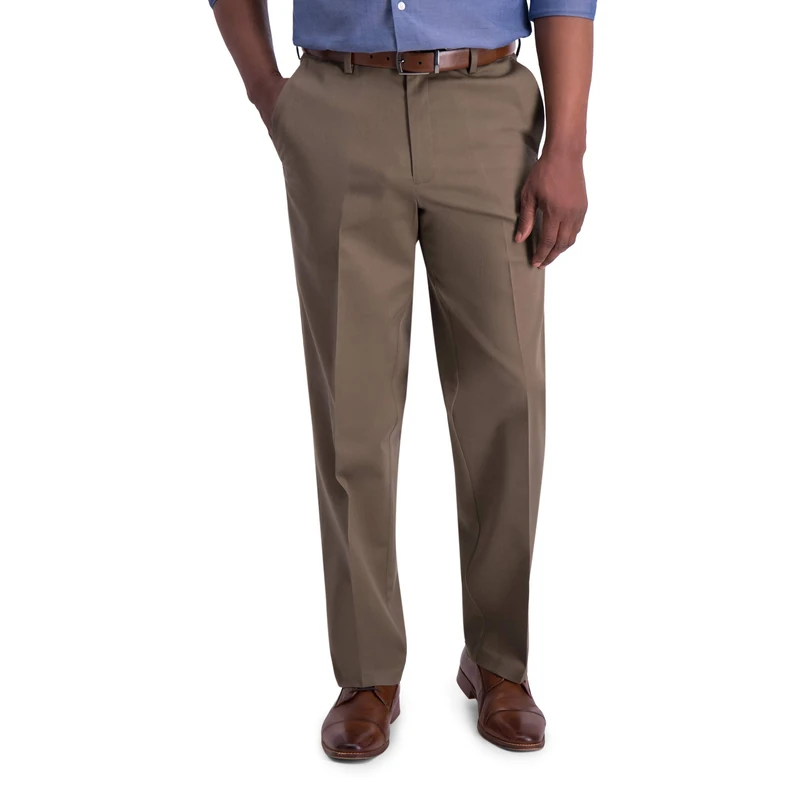 Haggar Men's Iron Free Khaki Classic Expandable Waistband Casual Pant, Toast, 42W x 30L