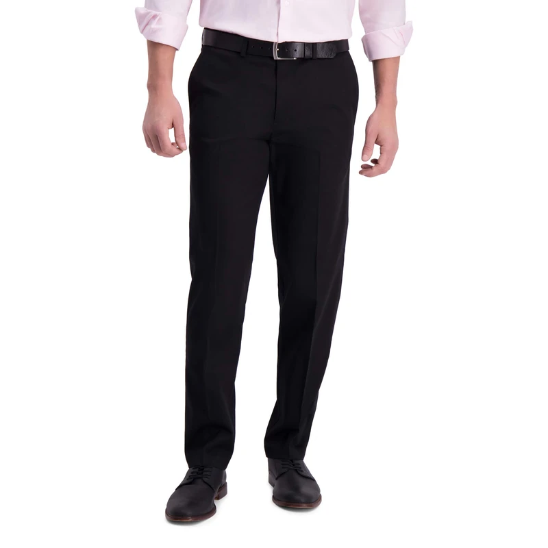 Haggar Men's Iron Free Premium Khaki Straight Fit Flat Front Flex Waist Casual Pant, Black, 34W x 29L