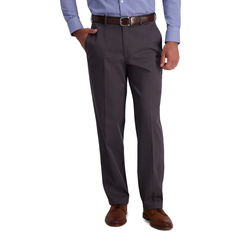 Haggar Men's Iron Free Khaki Classic Expandable Waistband Casual Pant, Dark Grey, 40W x 31L