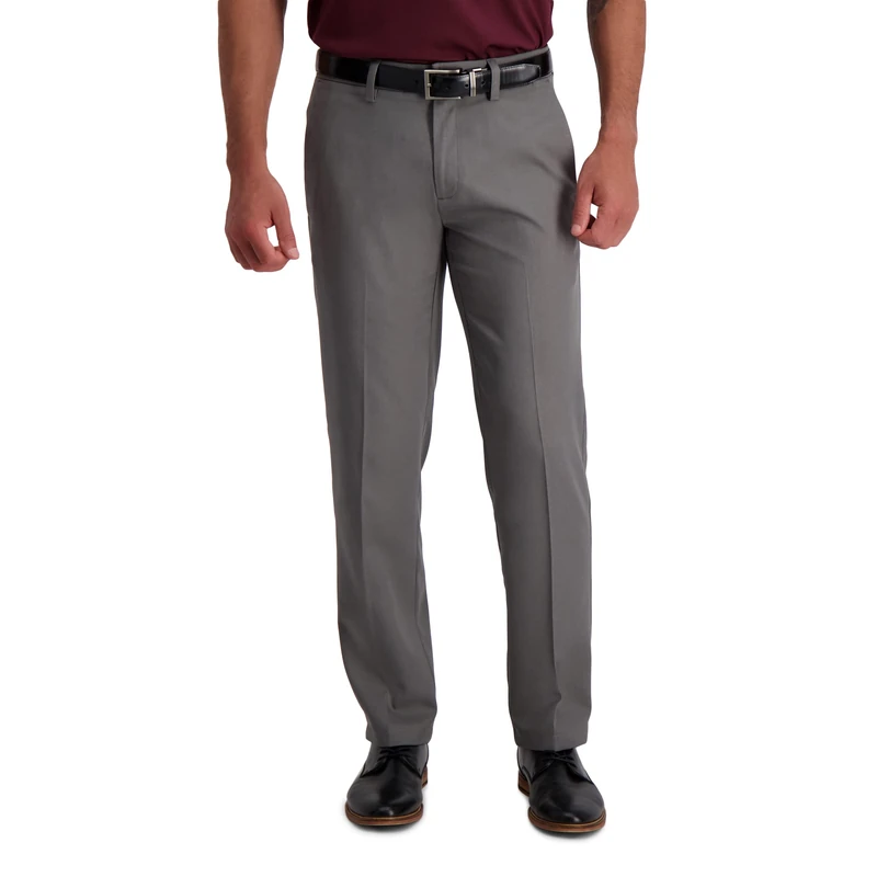 Haggar Men's Cool 18 Pro Straight Fit Flat Front Casual Pant, Heather Grey, 34W x 29L
