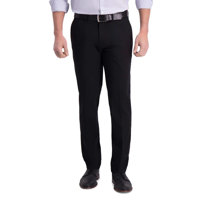 Haggar Men's Iron Free Premium Khaki Slim-Straight Fit Flat Front Flex Waist Casual Pant, Black, 36W x 34L