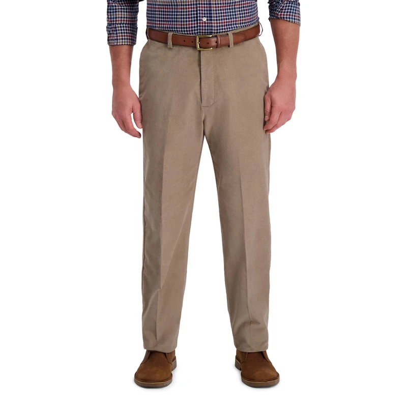 Haggar Men's Classic Fit Stretch Corduroy Pant Underpants, Medium Khaki, 38 W/30 L