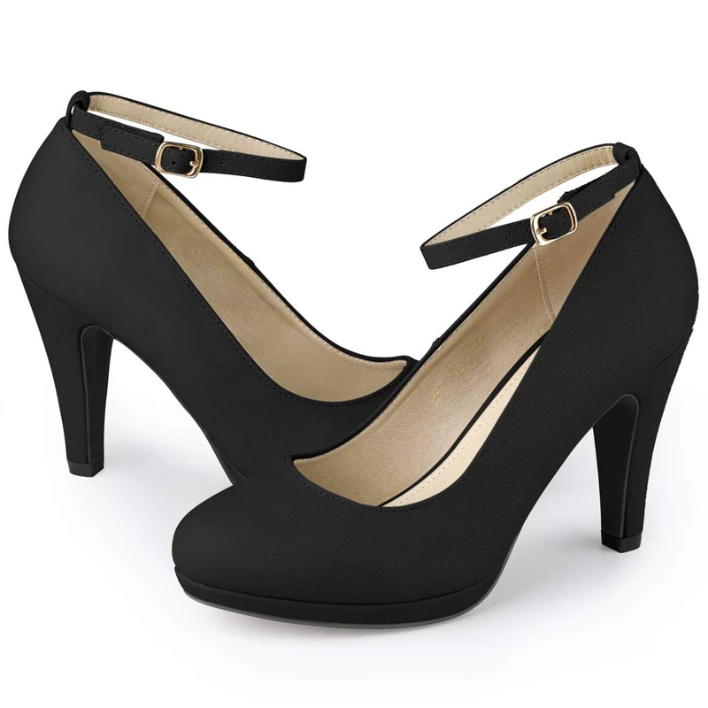 Allegra K Women's Round Toe Stiletto Heelss Ankle Strap Black Pump - 8 m US