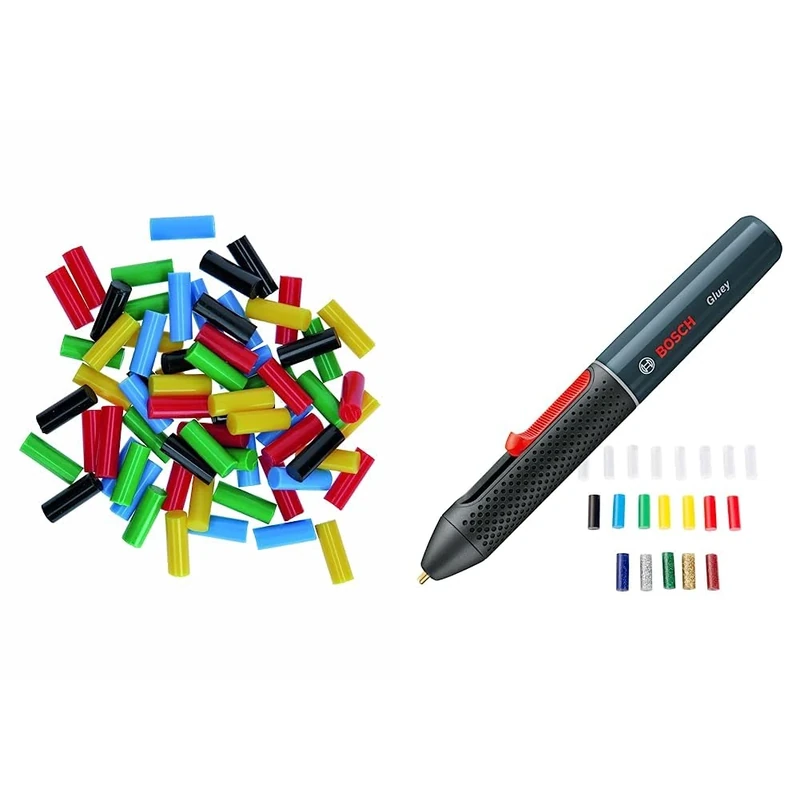 Bosch 70-Piece Gluey Colour Mix Glue Sticks (Gluey Sticks, 20x7 mm, Accessories for Gluey Hot Glue Stick) & Home and Garden Cordless Hot Glue Pen Gluey