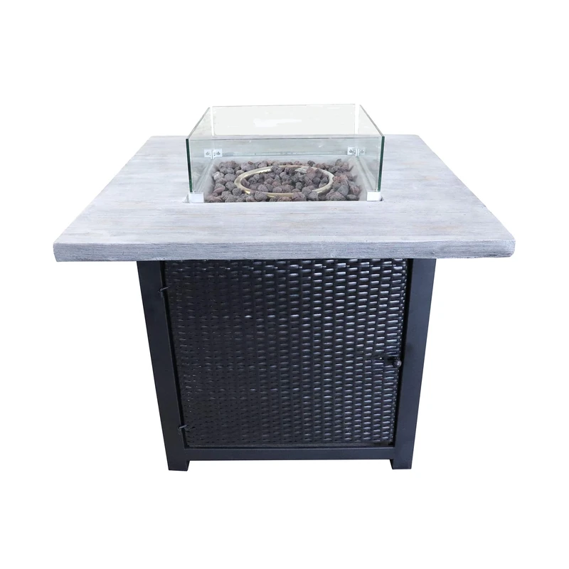Peaktop Outdoor Large Square Upright Wood Propane Gas Fire Pit with PVC Cover, 6kg Lava Rock & Touch Up Paint & Brush (regulator included & can be concealed inside firepit)