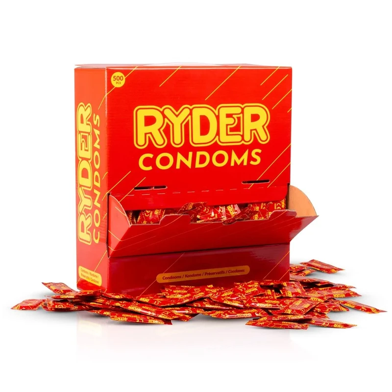 Ryder Condoms, Pack of 500, Normal Sized Condoms In A Practical Bulk Box; Teat-Ended with A Lubricant for Smooth Penetration - Image 1