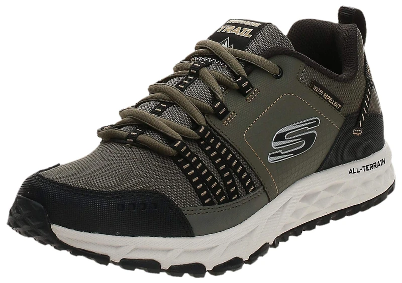Skechers Men's Escape Plan Trainers, Green Olive Leather Mesh Black Trim Olbk, 10 UK