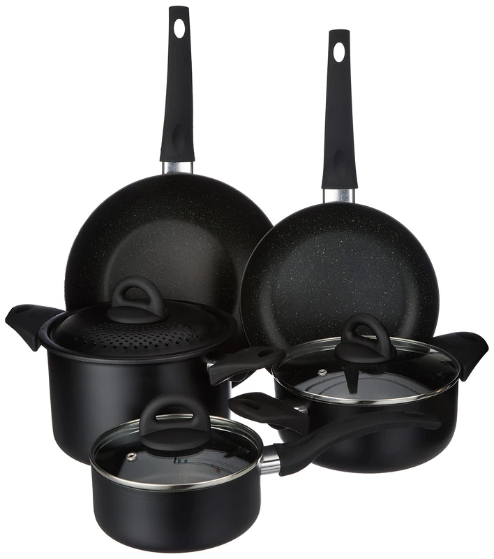 Tognana V979119RKBL Set of 8 pots and Pans, Aluminium, Black