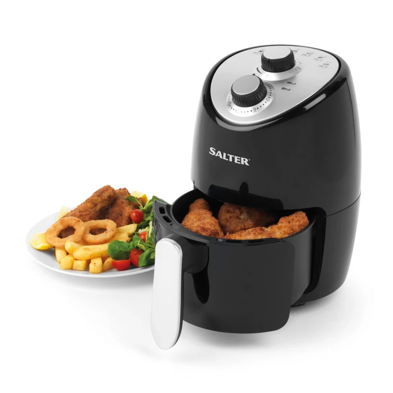 Salter 2L Compact Manual Air Fryer - Hot Air Circulation, Removable Non-Stick Cooking Basket, Mini, Space-Saving, Adjustable Temp Up To 200°C, 30 Min Timer, Healthy Frying, Small Households, 1000W