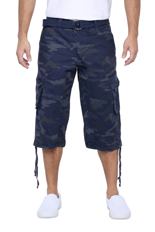 X RAY Men's Belted Long Cargo Shorts for Men, Below Knee Length Mens Cargo Shorts, 3/4 Pants (Big and Tall Shorts for Men), Navy Camo, 32