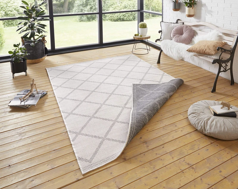 NORTHRUGS Corsica Indoor and Outdoor Rug 120 x 170 cm - Reversible Rug Weatherproof Modern Geometric Pattern Runner for Balcony Patio Garden Conservatory Living Room Rug Waterproof in Grey Cream