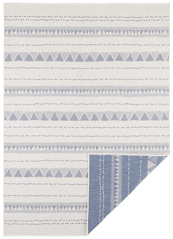 NORTHRUGS Indoor and Outdoor Rug Bahamas 80 x 250 cm Reversible Rug Weatherproof Boho Design Ethnic Pattern Runner for Balcony Patio Garden Conservatory Living Room Waterproof in Blue Cream