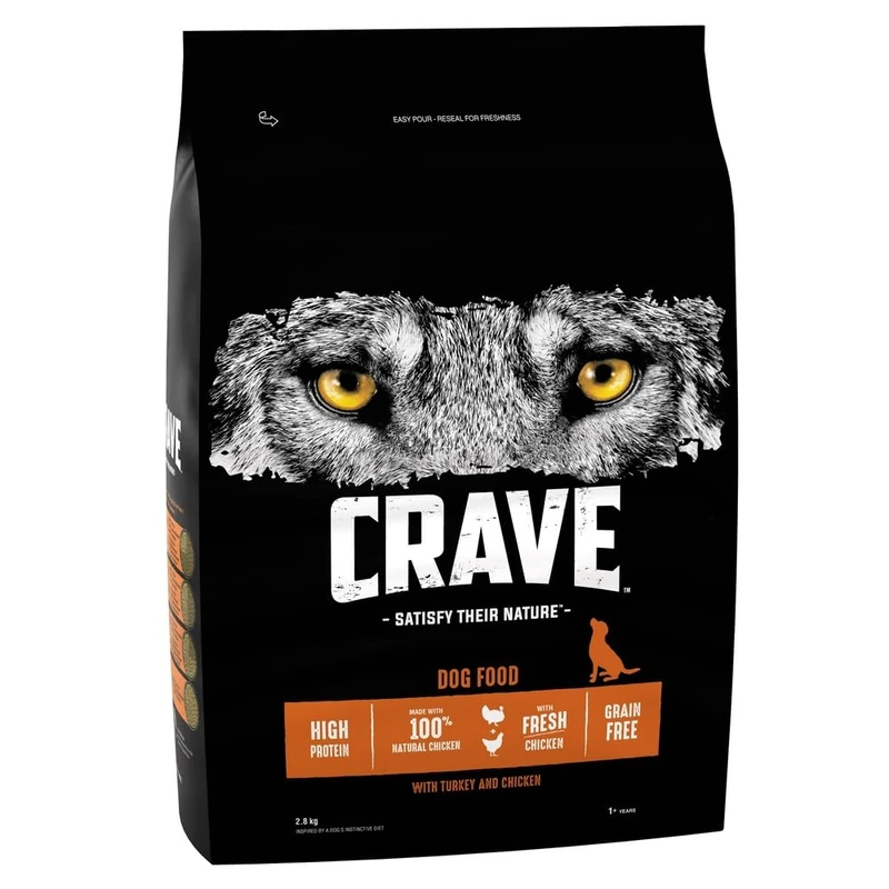 Crave Turkey & Chicken Adult Dry Dog Food - 3 x 2.8 kg Bags