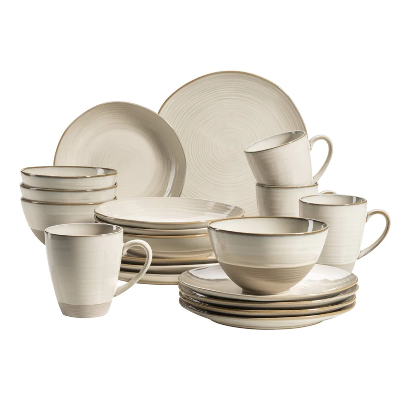 MÄSER 931512 Series Nottingham Vintage Crockery Set for 4 People, 20-Piece Crockery Set with Irregular Round Shapes in Retro Look, Stoneware, Beige