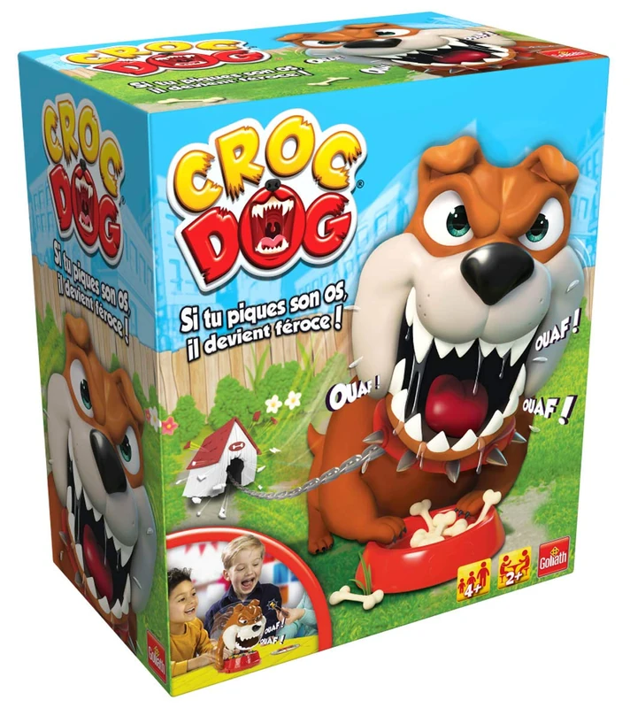 Croc Dog - Board Games for Children from 4 Years - Prick the Fang Dog's Bones Before It Wakes Up - Speed and Skill Game - Play with Family or Friends - From 2 to 4 Players