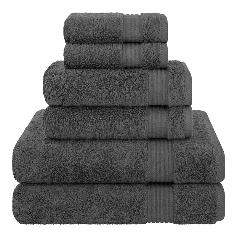 Cotton Paradise 6 Piece Towel Set with 2 Bath/ 2 Hand Towels 2 Washcloths for Bathroom, 100% Turkish Cotton Soft Absorbent, Gray