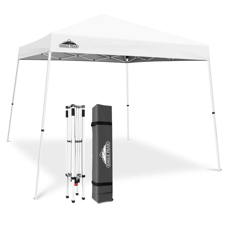 EAGLE PEAK 3m x 3m Slant Leg Pop-up Canopy Tent Instant Outdoor Canopy Easy Set-up Folding Shelter, White