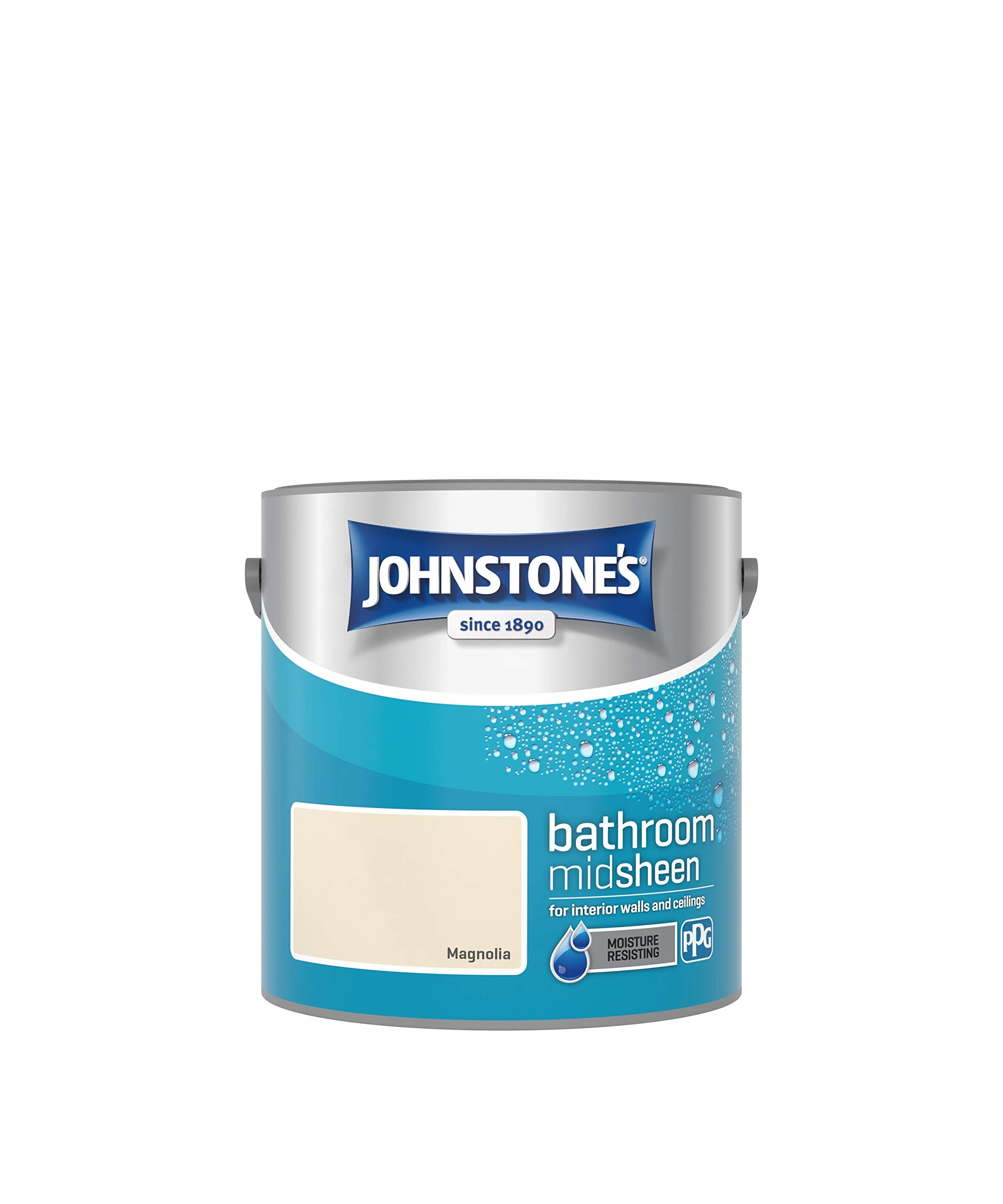 Johnstone's - Bathroom Paint - Magnolia - Mid Sheen Finish - Stain Blocker Paint - Use in Moist & Damp Areas - Low Odour - Dry in 1-2 Hours - 12m2 Coverage per Litre - 2.5L