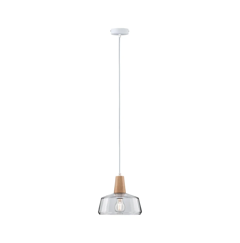 Paulmann 79744 Neordic Yva Pendant luminaire max. 1x20W Pendant lamp for E27 Lamps Ceiling lamp Clear/Wood 230V Glass/Wood Without lamp
