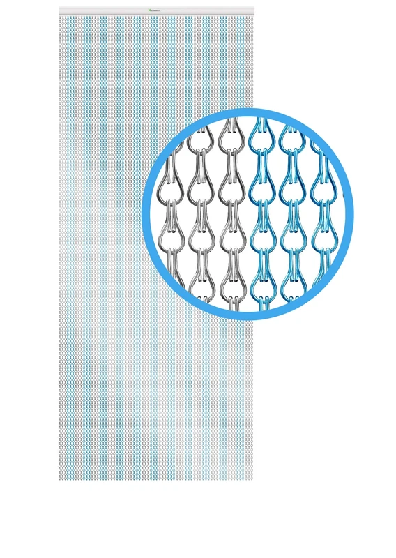 Xterminate Aluminium Fly Blind Screen Door Metal Chain Curtain | Premium Heavy Duty Fly Chains c/w 2 Spare Chains and Hanging Fixtures for Doorways, Patio Doors, Conservatories (Blue and Silver)