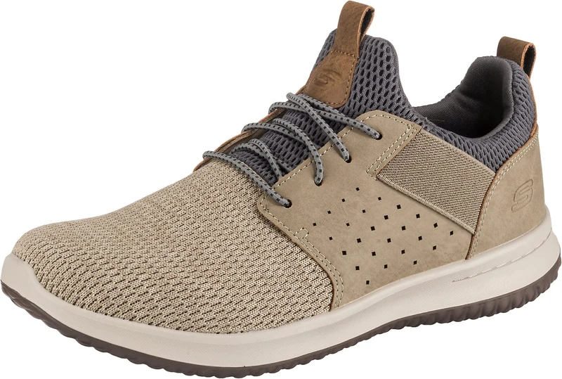 Skechers Men's Delson Camben Trainers, Taupe Mesh W Synthetic, 5.5 UK