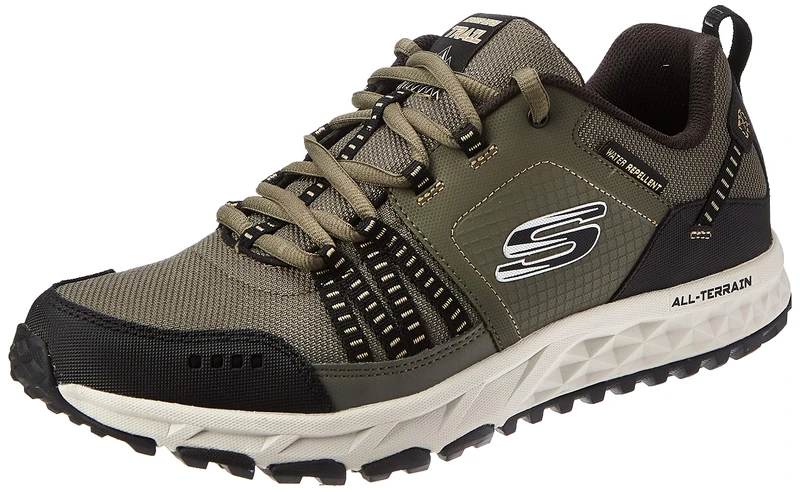 Skechers Men's Escape Plan Trainers, Green Olive Leather Mesh Black Trim Olbk, 10.5 UK