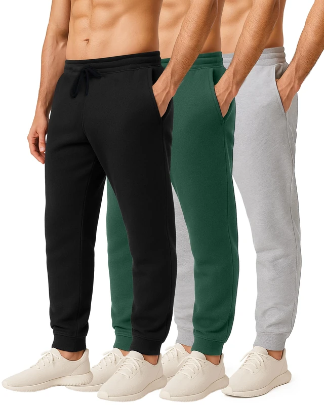 Real Essentials 3 Pack: Men's Tech Fleece Active Athletic Casual Jogger Sweatpants with Pockets (as8, Alpha, xx_l, Regular, Regular, Set C)