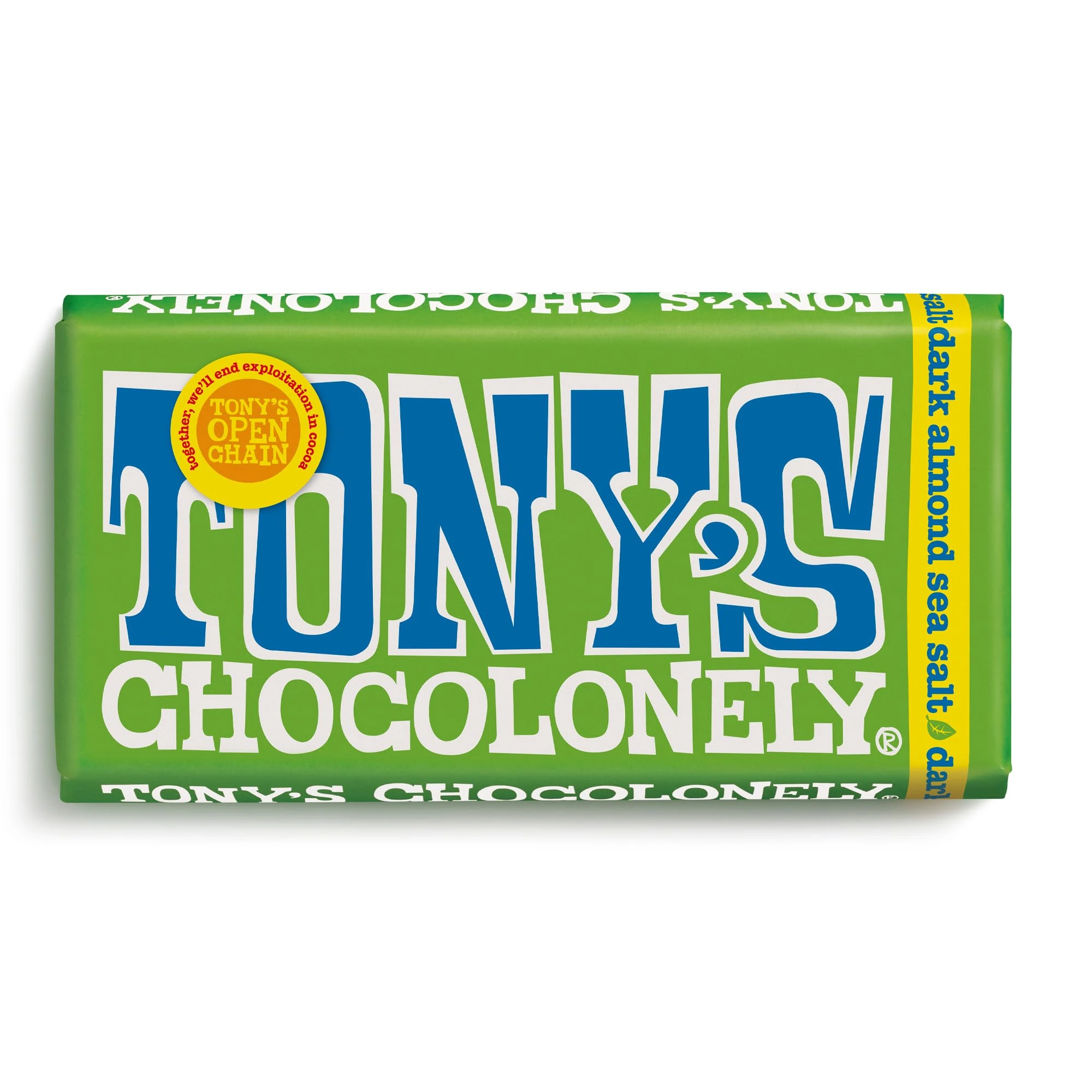 Tony's Chocolonely Dark Almond Sea Salt Chocolate Bar - 180g Belgian Fairtrade Chocolate, Gift, 51% Cocoa, Vegan