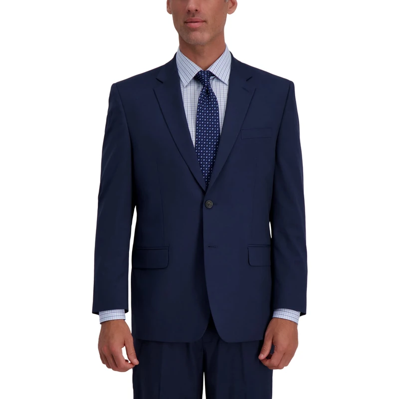 Haggar Men's Premium Stretch Classic Fit Suit Separate Coat (Regular and Big & Tall Sizes) Business Jacket, Navy Blue Houndstooth, 46