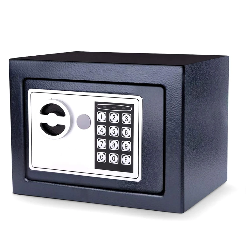 MEYKEY Small Safe, Electronic Safe with Key for Emergency Opening, Wall Safe, 230 x 170 x 170 mm, Black