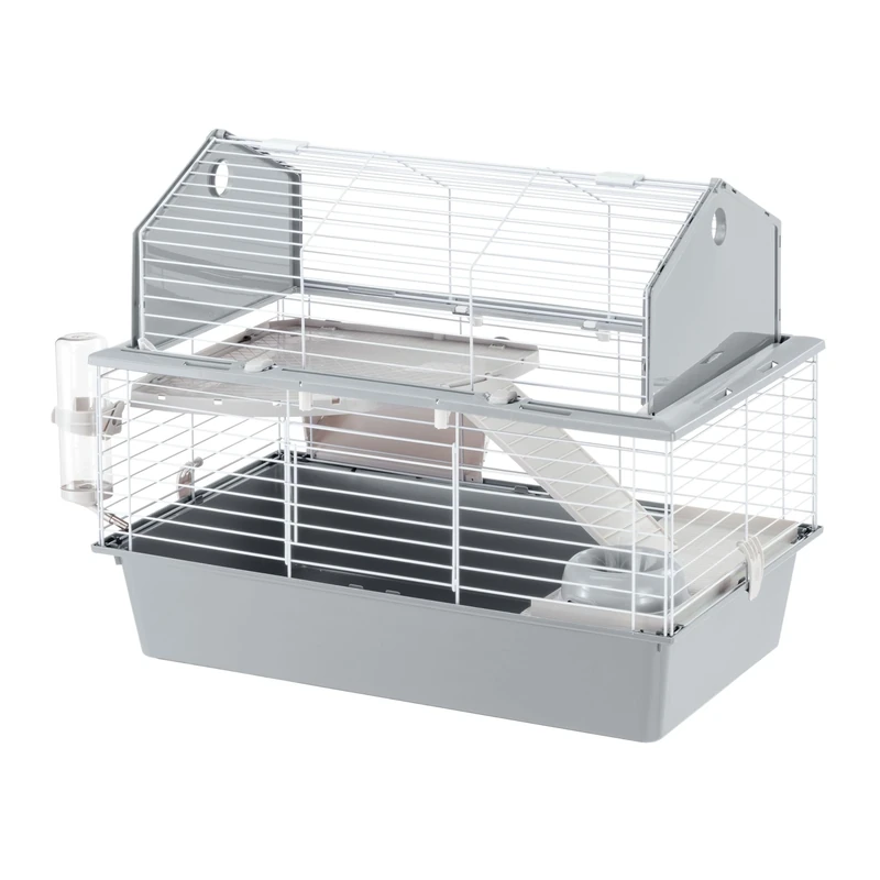 Ferplast Large Rabbit Cage BARN 80 Small Pet Home, American Barn Setting, Fully Opening Roof, Accessories included, 78 x 48 x h 65 cm Grey
