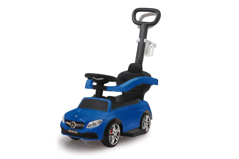 Jamara 460447 - Push Car Mercedes-Amg C 63 Blue 3in1 - Tilt Prevention, Backrest, Side Guard, Extendable Footrest, Sounds, Horn, Cup Holders