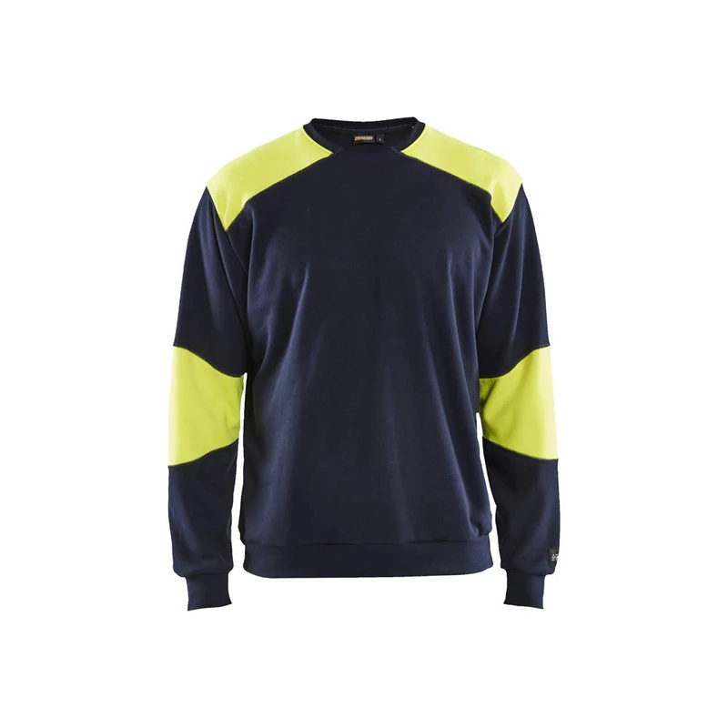 Blaklader 345817608933XS Heavy Flame Retardant Sweatshirt, Navy/Yellow, Size XS