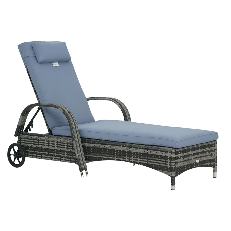 Outsunny Rattan Sun Lounger - Reclining Garden Chair with Wheels