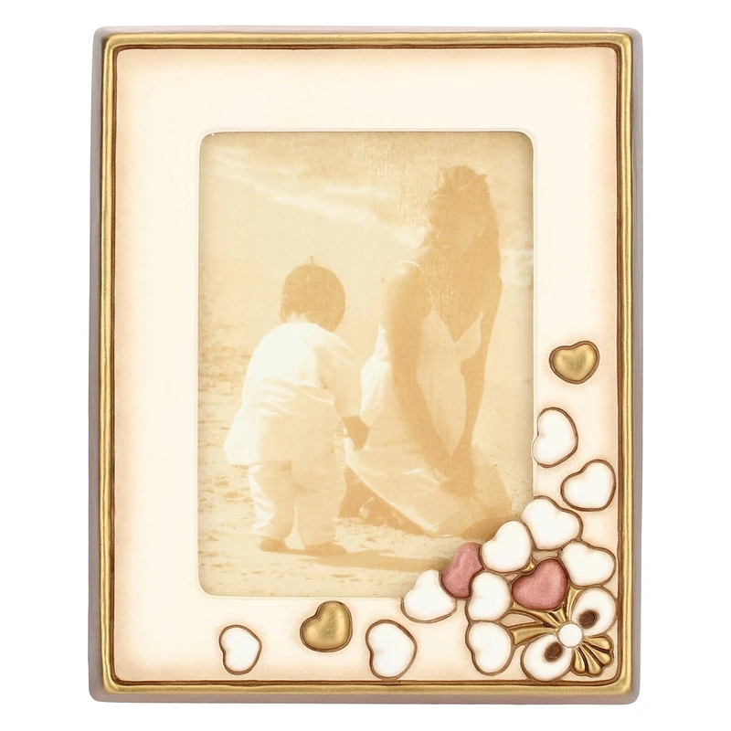 THUN - Photo Frame with Hearts - Home Accessories - Gift Idea - Hearts Line - Large Size - Ceramic and Glass - 25 x 20.4 x 3 h cm