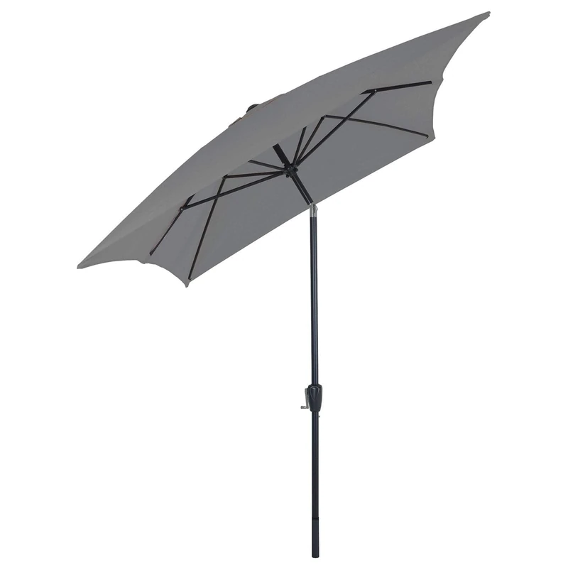 Azuma Garden Parasol 3x2M Rectangle Grey Crank & Tilt Function Patio Umbrella Sun Shade With UV50 Protection Adjustable Canopy Air Vented For Stability Aluminium Pole Summer Accessory