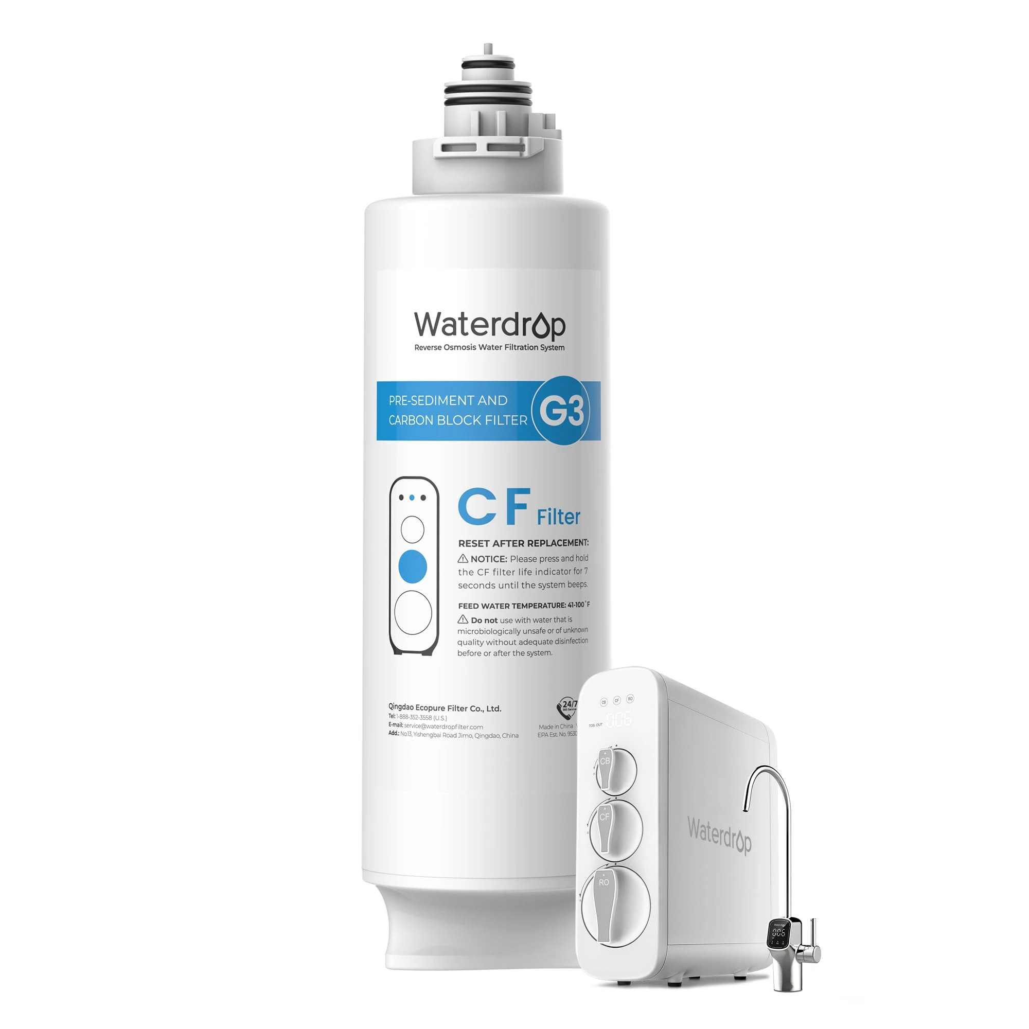 Waterdrop WD-G3-N1CF Filter, 6-Month Lifetime, Replacement for WD-G3-W Reverse Osmosis System