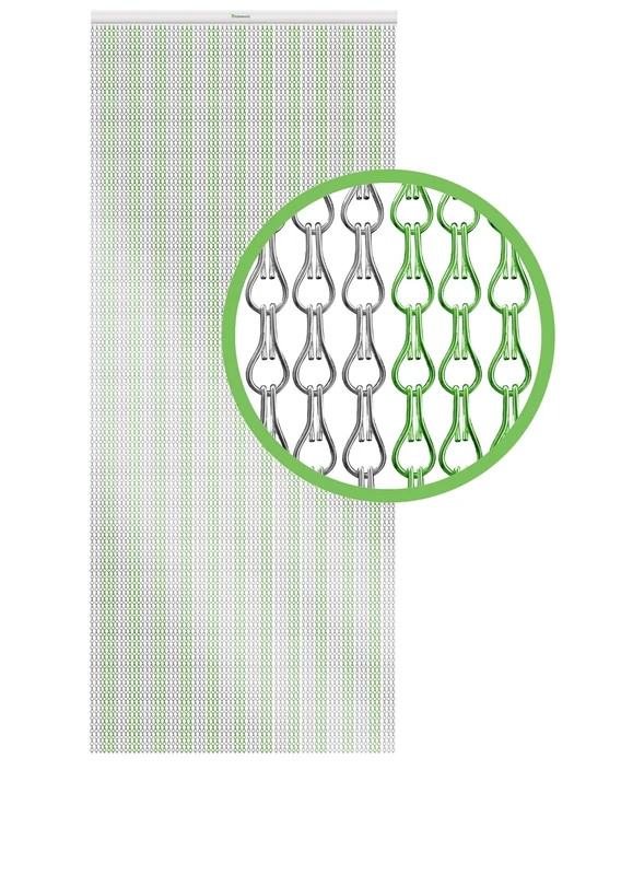 Xterminate Fly Blind Screen Chain Curtain for Doors | Premium Heavy Duty Metal Aluminium Fly Chains c/w 2 Spare Chains and Hanging Fixtures For Doorways, Patio Doors, Conservatories (Green and Silver)